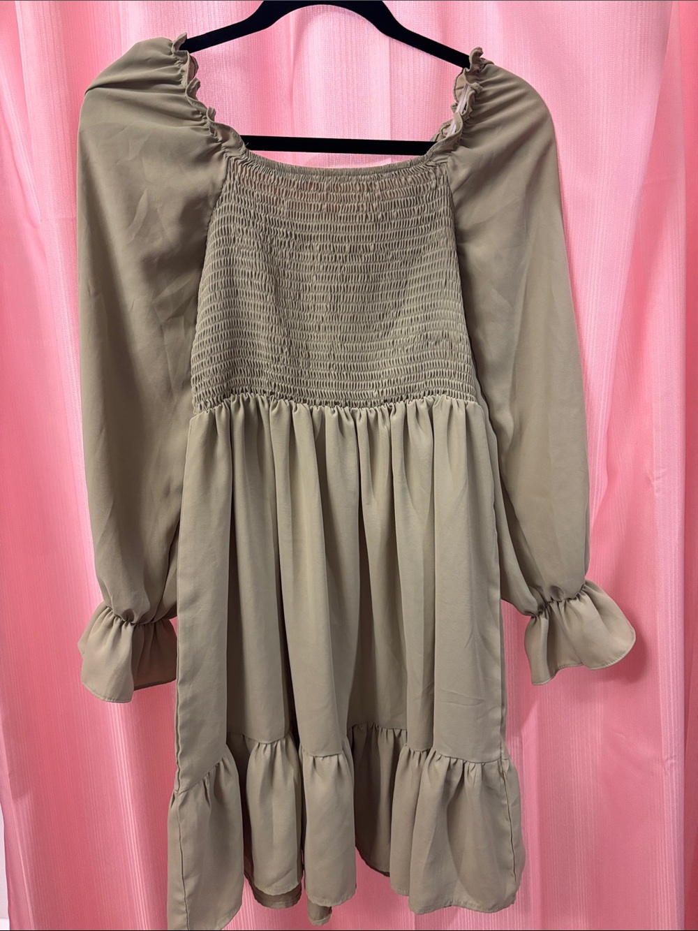 SHEIN Olive Green Smocked Midi Dress